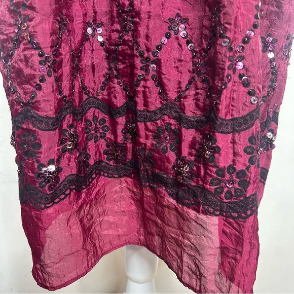 Lapis Convertible Skirt Dress Burgundy Beaded Sequin Whimsigoth Boho Smocked - Picture 7 of 10